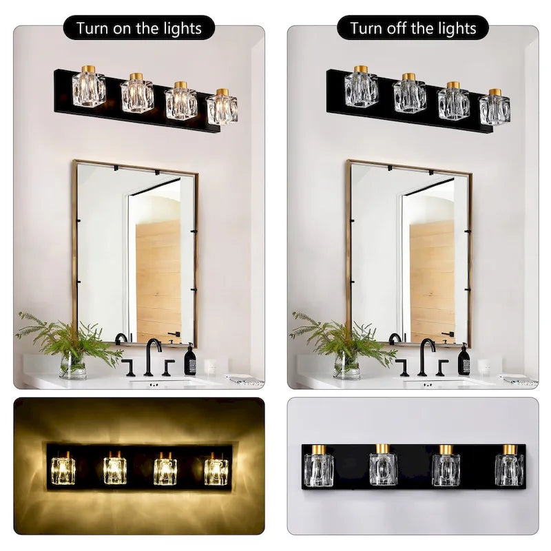 Modern Vanity Lights with Crystal Glass Shade - Gold