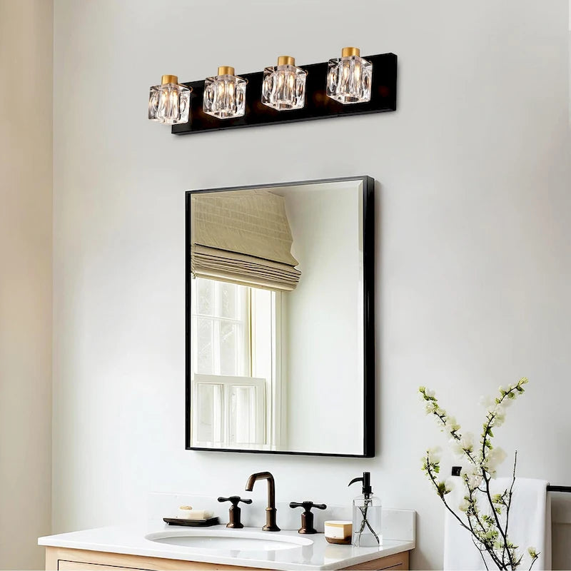 Modern Vanity Lights with Crystal Glass Shade - Gold