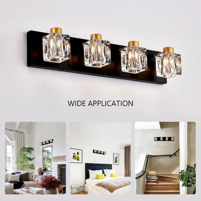 Modern Vanity Lights with Crystal Glass Shade - Gold