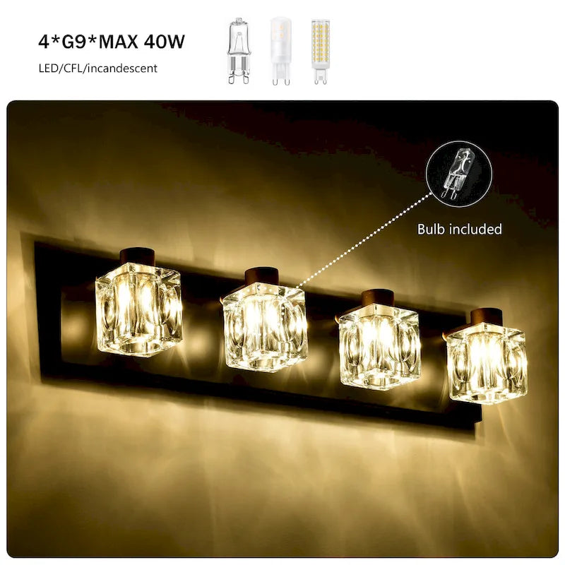 Modern Vanity Lights with Crystal Glass Shade - Gold