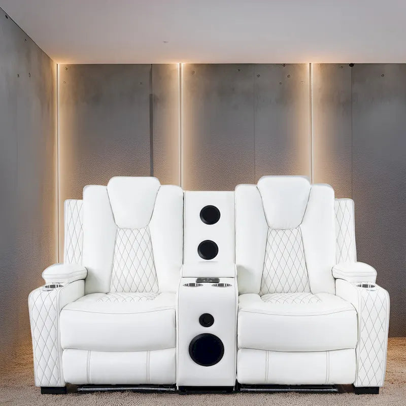 Canapé inclinable électrique, causeuse et fauteuil pour home cinéma avec chargement sans fil, port USB, rangement et haut-parleurs intégrés
