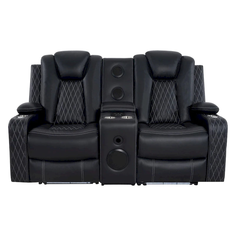 Ensemble de canapés inclinables de luxe style cinéma avec inclinaison électrique, lumières LED, chargement sans fil et haut-parleur Bluetooth