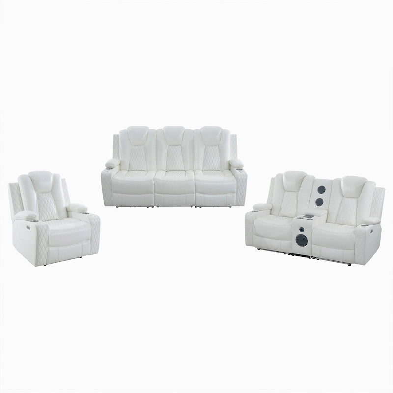 Ensemble de canapés inclinables de luxe style cinéma avec inclinaison électrique, lumières LED, chargement sans fil et haut-parleur Bluetooth