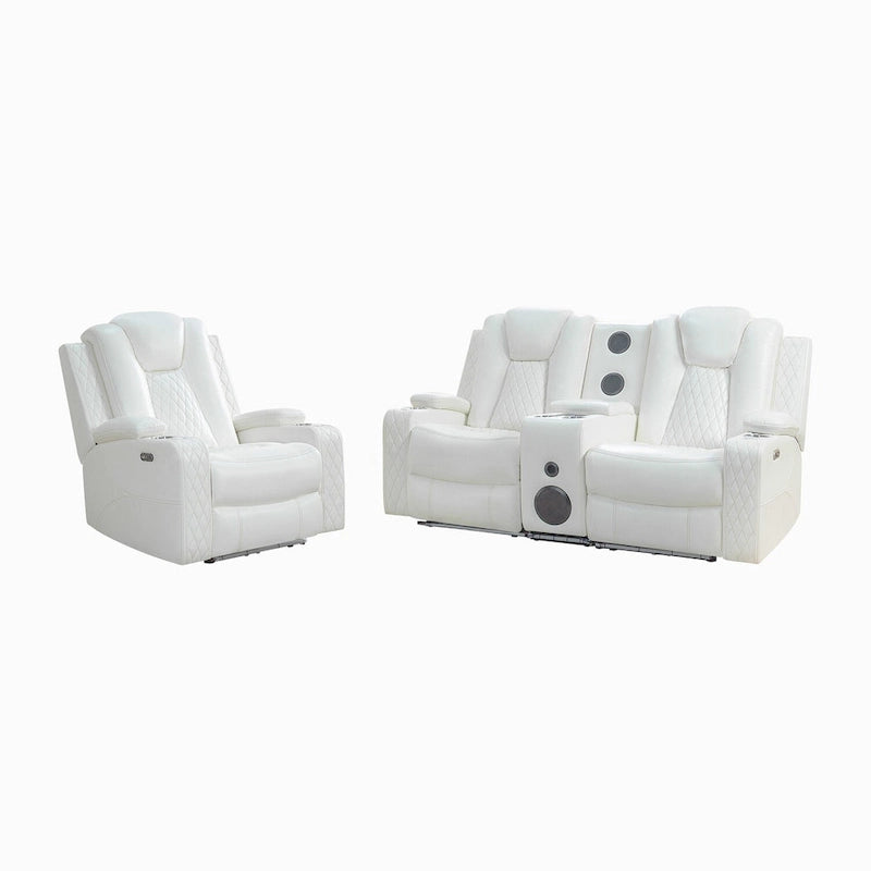Ensemble de canapés inclinables de luxe style cinéma avec inclinaison électrique, lumières LED, chargement sans fil et haut-parleur Bluetooth