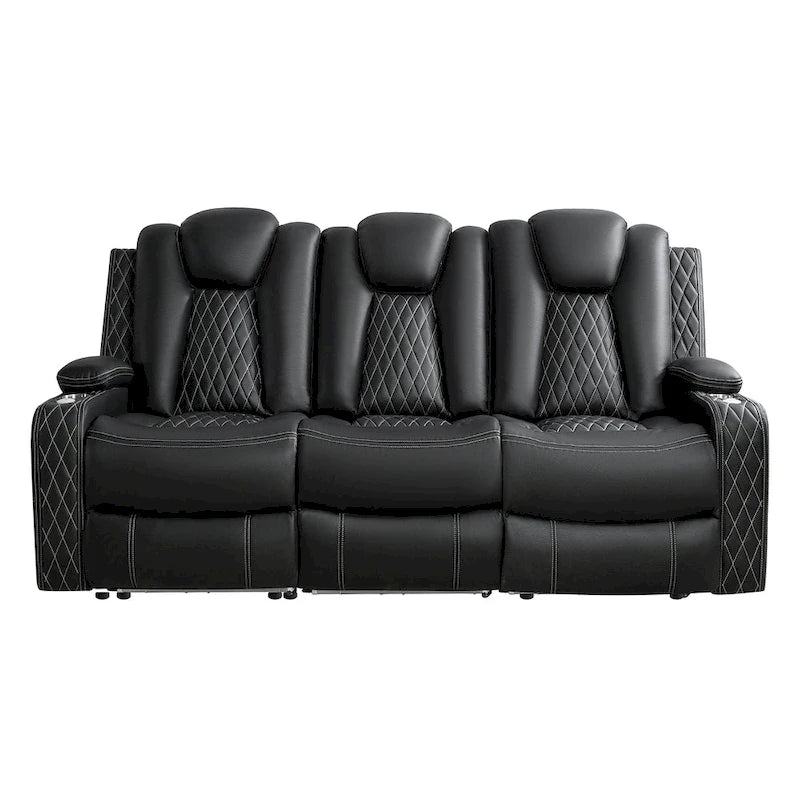Ensemble de canapés inclinables de luxe style cinéma avec inclinaison électrique, lumières LED, chargement sans fil et haut-parleur Bluetooth