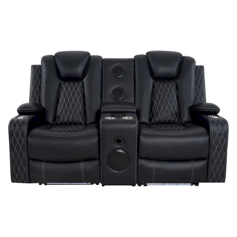 Ensemble de canapés inclinables de luxe style cinéma avec inclinaison électrique, lumières LED, chargement sans fil et haut-parleur Bluetooth