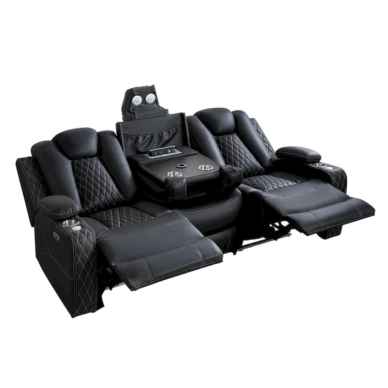 Ensemble de canapés inclinables de luxe style cinéma avec inclinaison électrique, lumières LED, chargement sans fil et haut-parleur Bluetooth