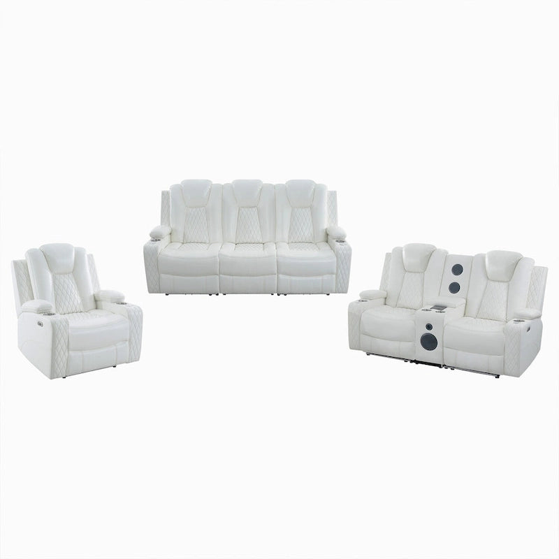 Ensemble de canapés inclinables de luxe style cinéma avec inclinaison électrique, lumières LED, chargement sans fil et haut-parleur Bluetooth