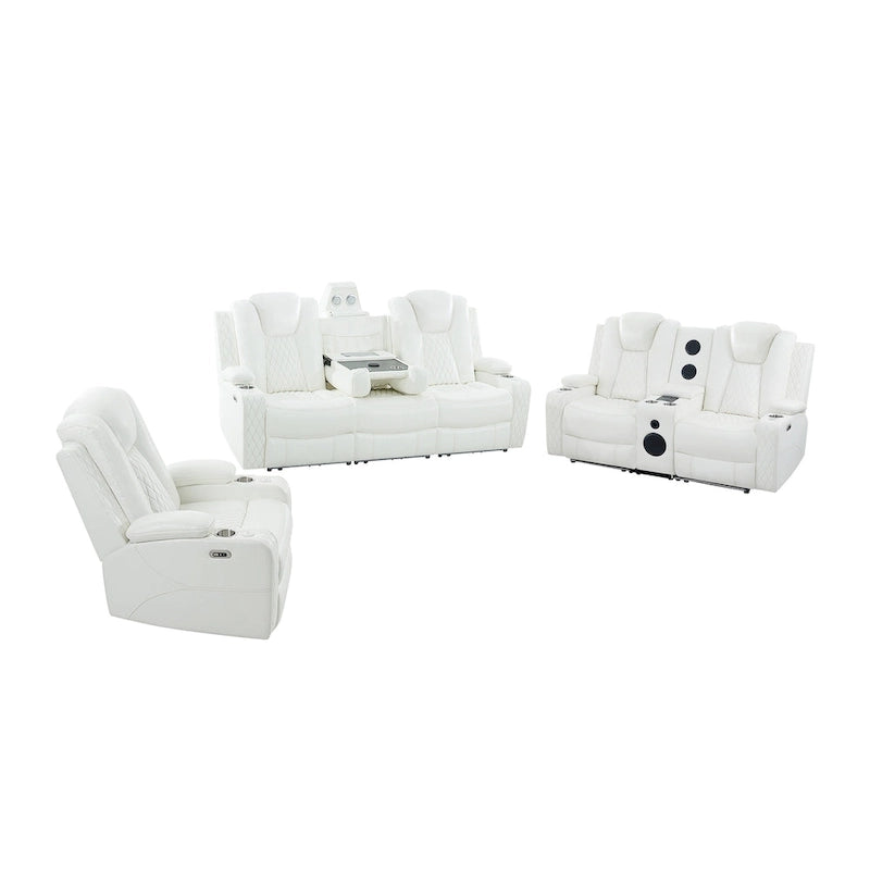Ensemble de canapés inclinables de luxe style cinéma avec inclinaison électrique, lumières LED, chargement sans fil et haut-parleur Bluetooth