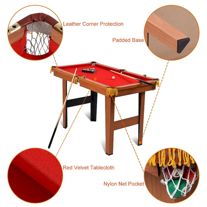 Table de billard miniature Costway 48 pouces (122 cm) avec queues et boules - Dimensions : 48 cm (L) x 26 cm (l) x 30 cm (H)