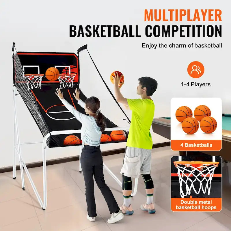 Jeu d'arcade de basketball pliable, jeu de basketball d'intérieur à 2 joueurs, sport de tir double à domicile avec 8 modes de jeu et pompe de gonflage.