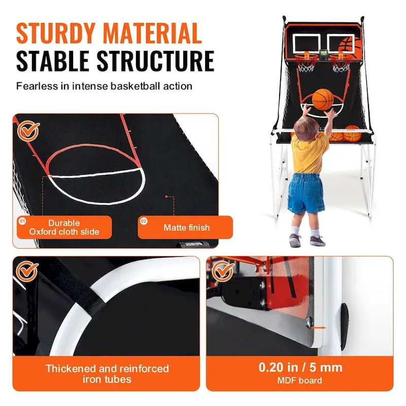 Jeu d'arcade de basketball pliable, jeu de basketball d'intérieur à 2 joueurs, sport de tir double à domicile avec 8 modes de jeu et pompe de gonflage.