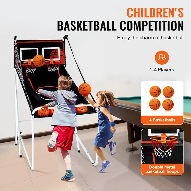 Jeu d'arcade de basketball pliable, jeu de basketball d'intérieur à 2 joueurs, sport de tir double à domicile avec 8 modes de jeu et pompe de gonflage.