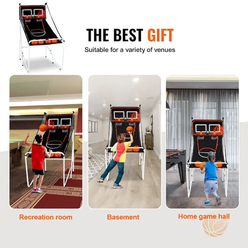 Jeu d'arcade de basketball pliable, jeu de basketball d'intérieur à 2 joueurs, sport de tir double à domicile avec 8 modes de jeu et pompe de gonflage.