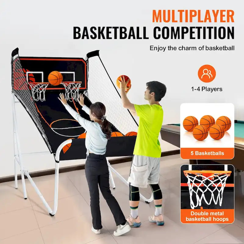 Jeu d'arcade de basketball pliable, jeu de basketball d'intérieur à 2 joueurs, sport de tir double à domicile avec 8 modes de jeu et pompe de gonflage.