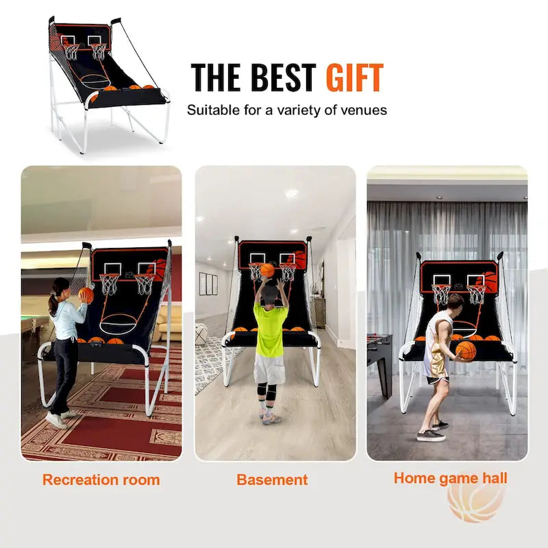 Jeu d'arcade de basketball pliable, jeu de basketball d'intérieur à 2 joueurs, sport de tir double à domicile avec 8 modes de jeu et pompe de gonflage.