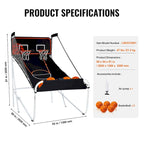 Jeu d'arcade de basketball pliable, jeu de basketball d'intérieur à 2 joueurs, sport de tir double à domicile avec 8 modes de jeu et pompe de gonflage.
