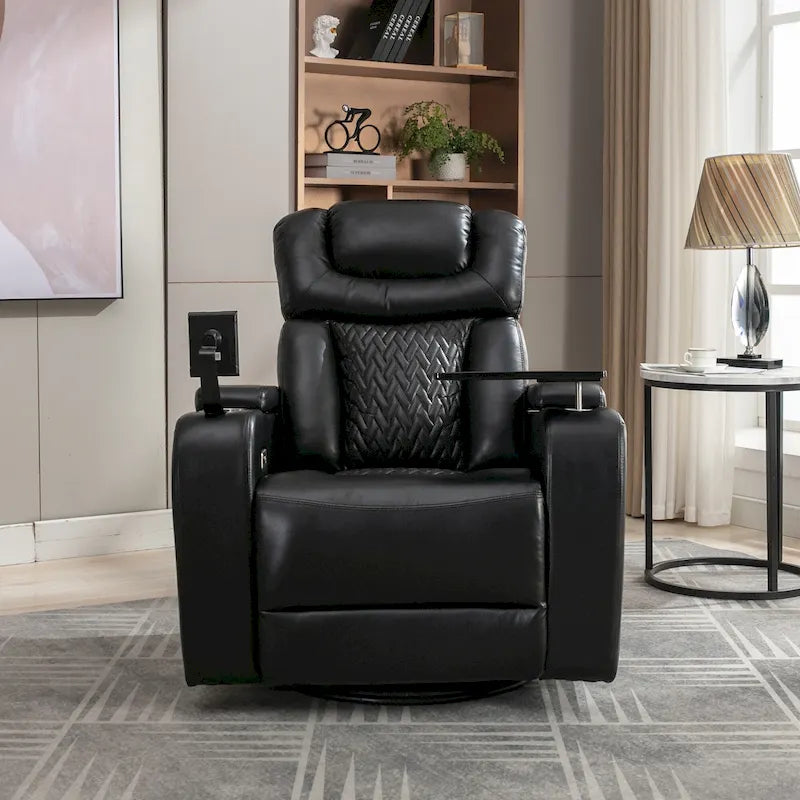 Fauteuil inclinable électrique pivotant à 270° en cuir PU avec support pour téléphone, porte-gobelet et port USB - Idéal pour le salon ou le home cinéma.
