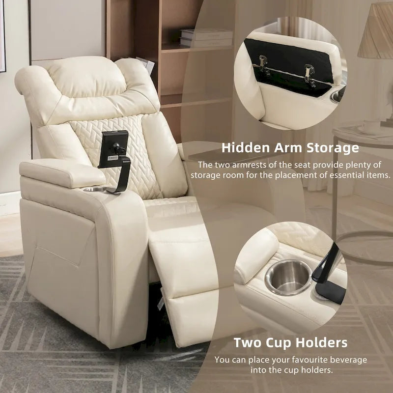 Fauteuil inclinable électrique pivotant à 270° en cuir PU avec support pour téléphone, porte-gobelet et port USB - Idéal pour le salon ou le home cinéma.