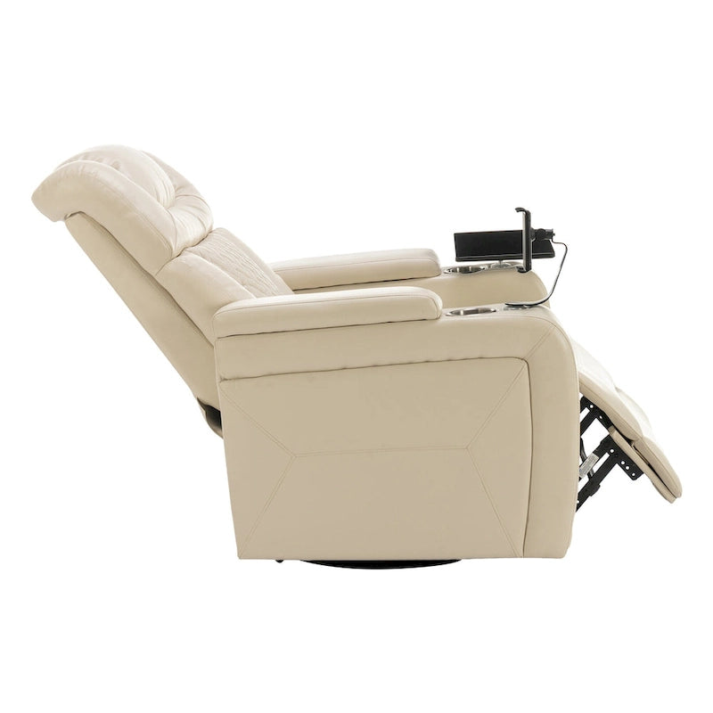 Fauteuil inclinable électrique pivotant à 270° en cuir PU avec support pour téléphone, porte-gobelet et port USB - Idéal pour le salon ou le home cinéma.
