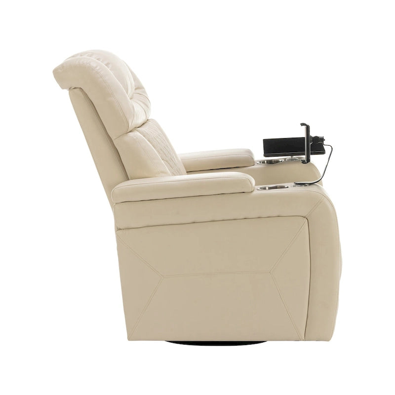 Fauteuil inclinable électrique pivotant à 270° en cuir PU avec support pour téléphone, porte-gobelet et port USB - Idéal pour le salon ou le home cinéma.