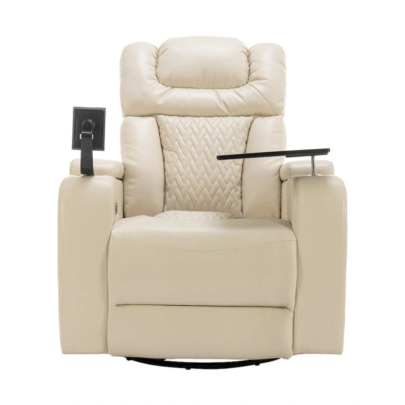 Fauteuil inclinable électrique pivotant à 270° en cuir PU avec support pour téléphone, porte-gobelet et port USB - Idéal pour le salon ou le home cinéma.