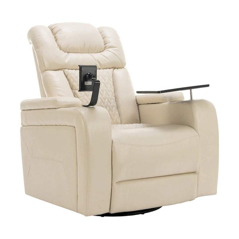 Fauteuil inclinable électrique pivotant à 270° en cuir PU avec support pour téléphone, porte-gobelet et port USB - Idéal pour le salon ou le home cinéma.