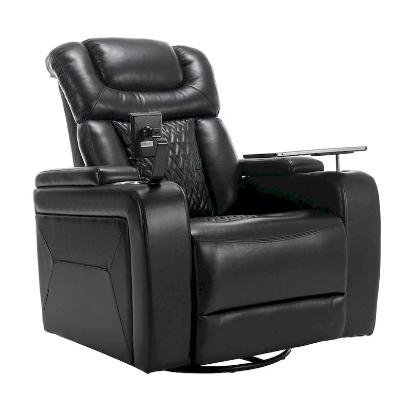 Fauteuil inclinable électrique pivotant à 270° en cuir PU avec support pour téléphone, porte-gobelet et port USB - Idéal pour le salon ou le home cinéma.