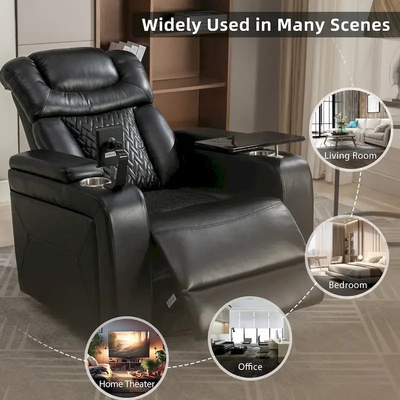 Fauteuil inclinable électrique pivotant à 270° en cuir PU avec support pour téléphone, porte-gobelet et port USB - Idéal pour le salon ou le home cinéma.