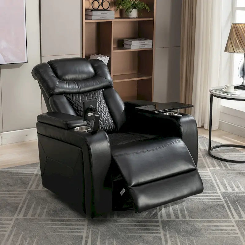 Fauteuil inclinable électrique pivotant à 270° en cuir PU avec support pour téléphone, porte-gobelet et port USB - Idéal pour le salon ou le home cinéma.