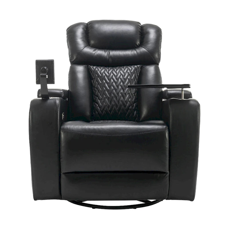 Fauteuil inclinable électrique pivotant à 270° en cuir PU avec support pour téléphone, porte-gobelet et port USB - Idéal pour le salon ou le home cinéma.