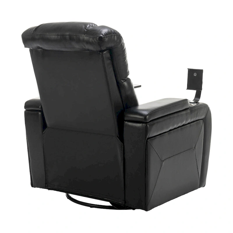 Fauteuil inclinable électrique pivotant à 270° en cuir PU avec support pour téléphone, porte-gobelet et port USB - Idéal pour le salon ou le home cinéma.