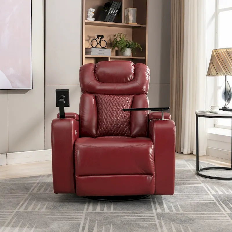Fauteuil inclinable électrique pivotant à 270° en cuir PU avec support pour téléphone, porte-gobelet et port USB - Idéal pour le salon ou le home cinéma.