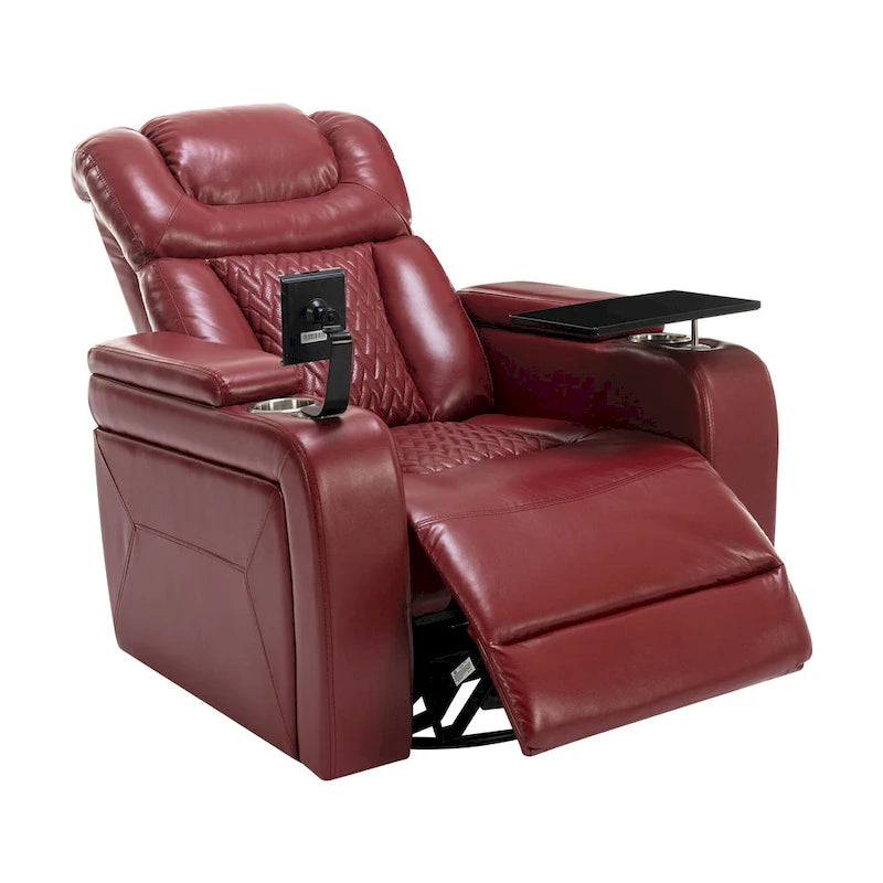 Fauteuil inclinable électrique pivotant à 270° en cuir PU avec support pour téléphone, porte-gobelet et port USB - Idéal pour le salon ou le home cinéma.
