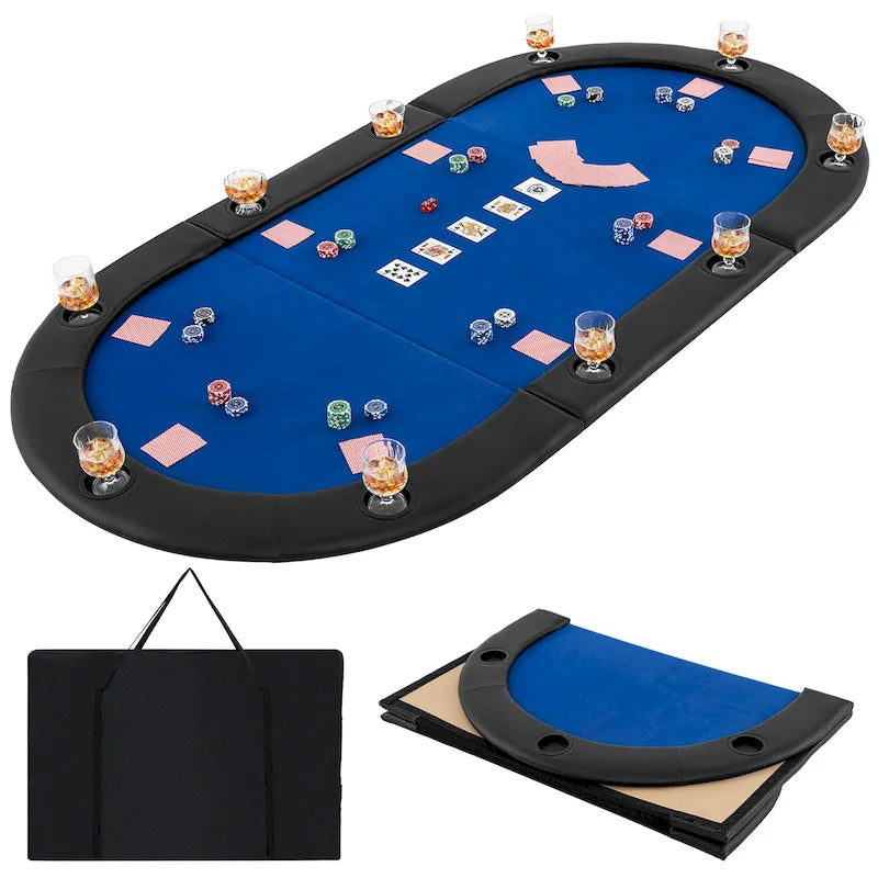 Plateau de table de poker pliable et rembourré Gymax 84 x 42 pour 10 joueurs avec