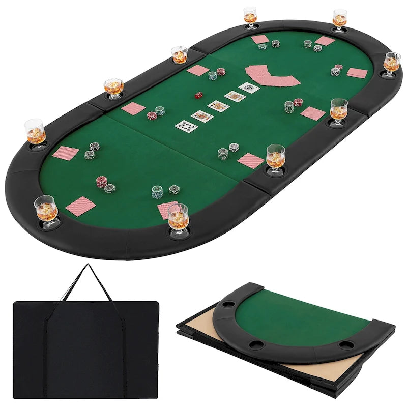 Plateau de table de poker pliable et rembourré Gymax 84 x 42 pour 10 joueurs avec