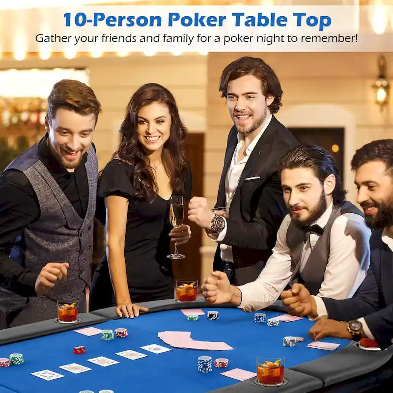 Plateau de table de poker pliable et rembourré Gymax 84 x 42 pour 10 joueurs avec