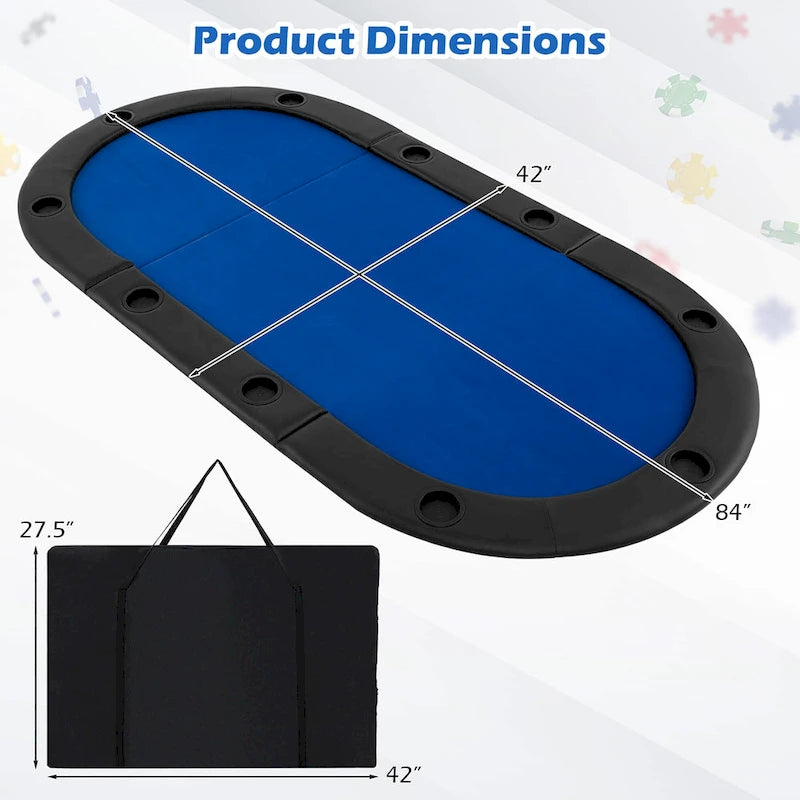 Plateau de table de poker pliable et rembourré Gymax 84 x 42 pour 10 joueurs avec