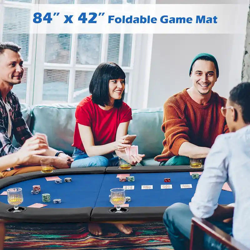 Plateau de table de poker pliable et rembourré Gymax 84 x 42 pour 10 joueurs avec