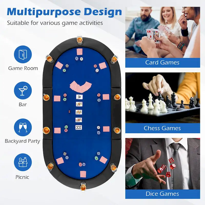 Plateau de table de poker pliable et rembourré Gymax 84 x 42 pour 10 joueurs avec