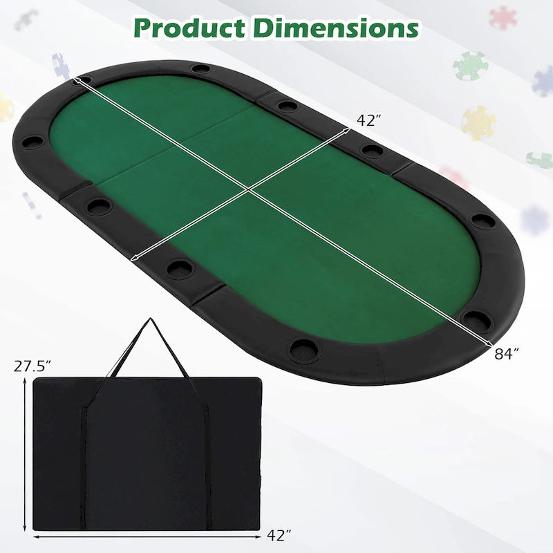 Plateau de table de poker pliable et rembourré Gymax 84 x 42 pour 10 joueurs avec