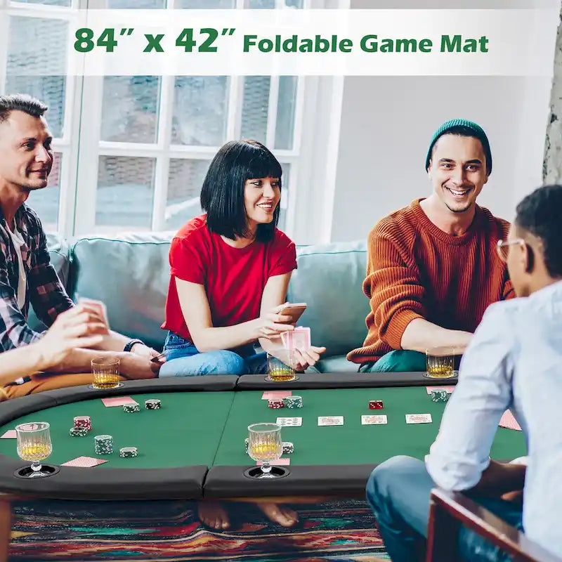 Plateau de table de poker pliable et rembourré Gymax 84 x 42 pour 10 joueurs avec