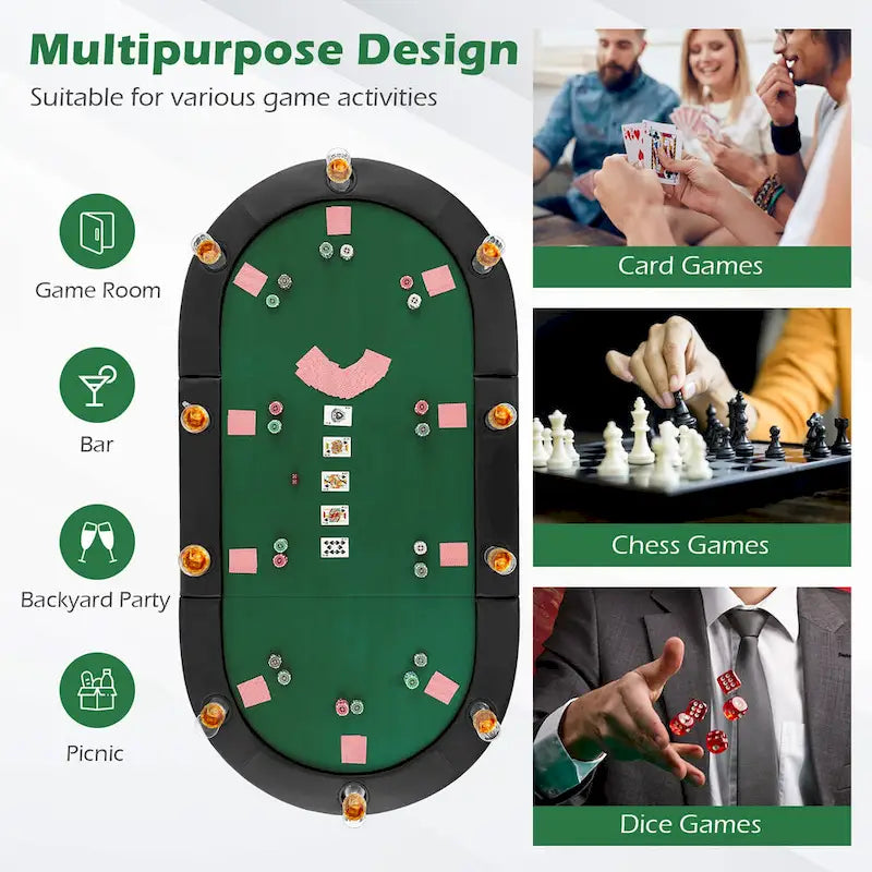 Plateau de table de poker pliable et rembourré Gymax 84 x 42 pour 10 joueurs avec