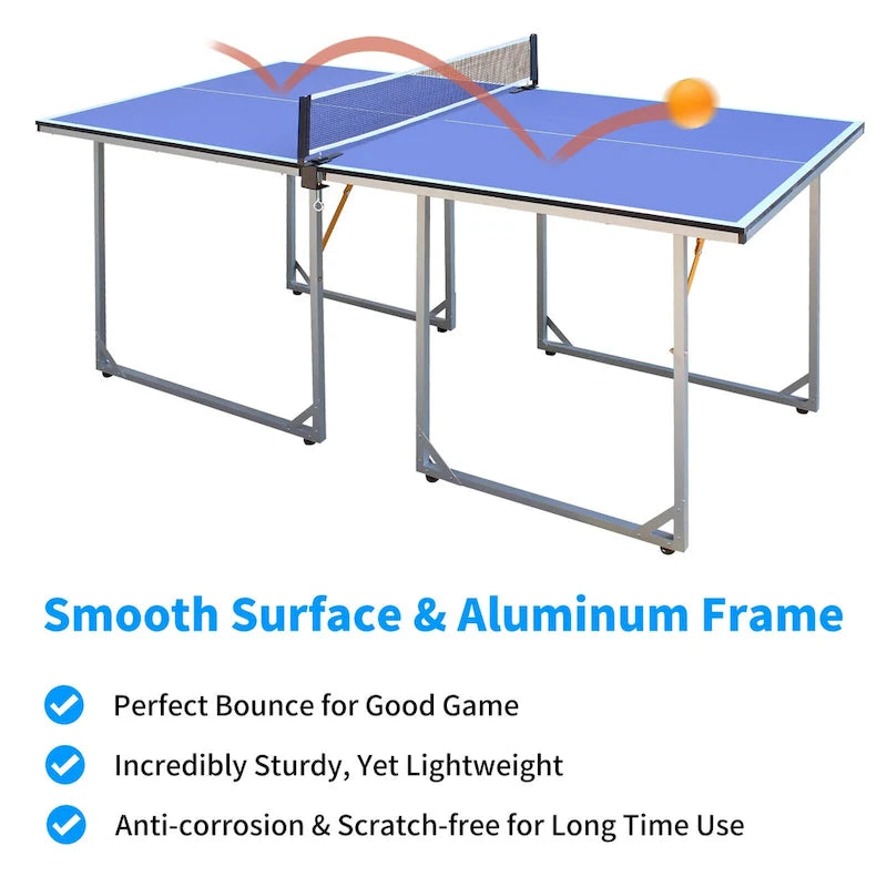 Table de ping-pong pliable et portable de 1,83 m (6 pieds) de taille moyenne, avec filet, pour jouer à l'intérieur et à l'extérieur.
