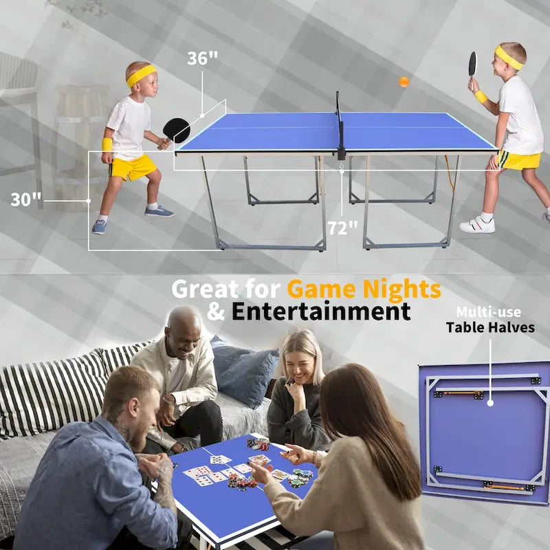 Table de ping-pong pliable et portable de 1,83 m (6 pieds) de taille moyenne, avec filet, pour jouer à l'intérieur et à l'extérieur.