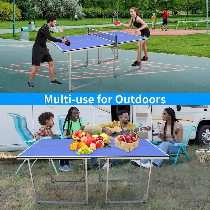 Table de ping-pong pliable et portable de 1,83 m (6 pieds) de taille moyenne, avec filet, pour jouer à l'intérieur et à l'extérieur.