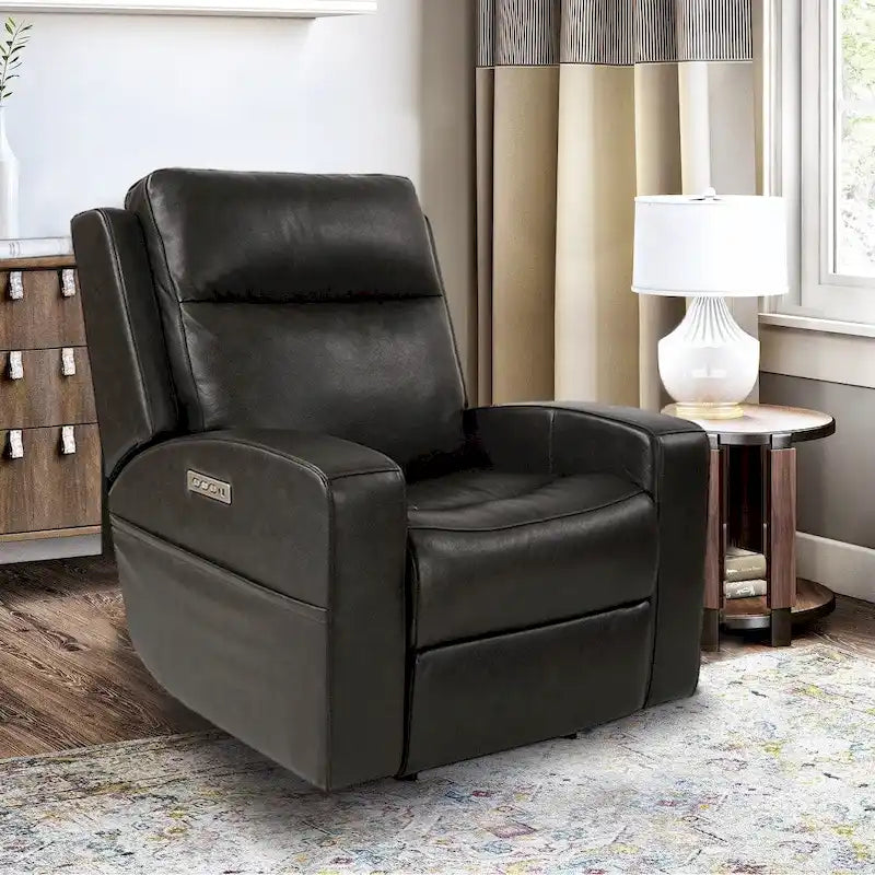 37  Wide Top Grain Leather Power Recliner Chair Glider Rocker Recliner Home Theater Seating with USB Charge Port