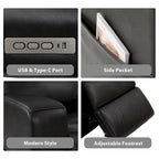 Fauteuil inclinable électrique en cuir pleine fleur de 94 cm de large, avec fonction bascule et port de chargement USB, idéal pour le home cinéma.