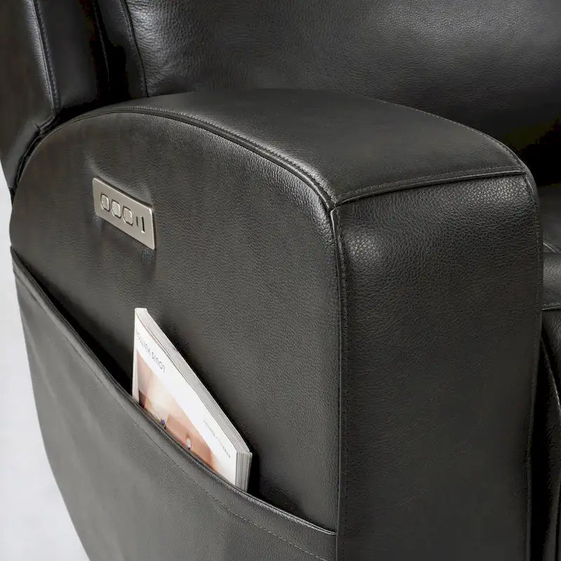 Fauteuil inclinable électrique en cuir pleine fleur de 94 cm de large, avec fonction bascule et port de chargement USB, idéal pour le home cinéma.