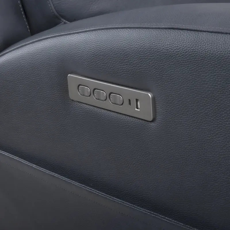 Fauteuil inclinable électrique en cuir pleine fleur de 94 cm de large, avec fonction bascule et port de chargement USB, idéal pour le home cinéma.